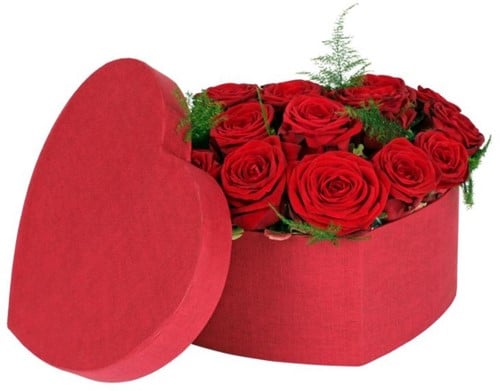 [A-022993] Bloemendoos Rood hartvorm karton fabric 15x19x10 cm